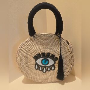 By Del Rio Stunning Woven Bag EMBELLISHED EVIL EYE NWT